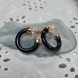 Vintage Black and Gold Monet Mini Hoops